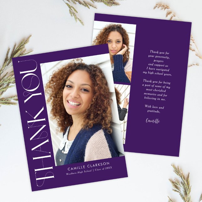 Carte De Remerciements Moderne Elégant Vertical Trois Photo Graduation (Créateur téléchargé)