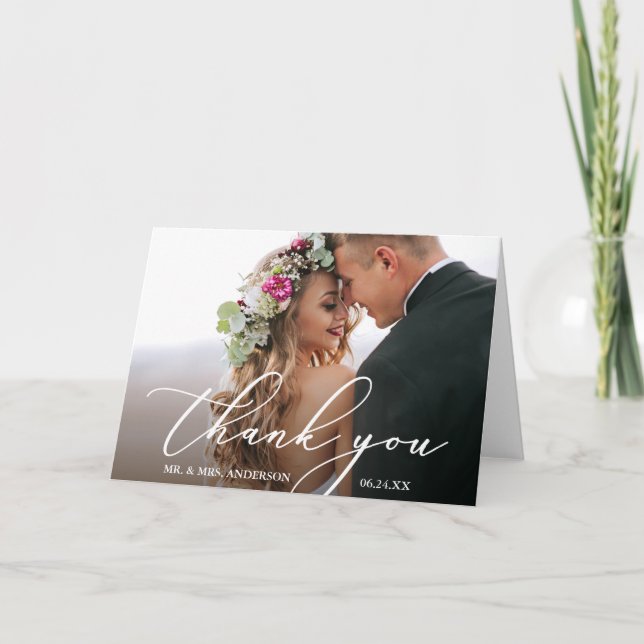 Carte De Remerciements Moderne Élégante Calligraphie Mariage plié (Devant)