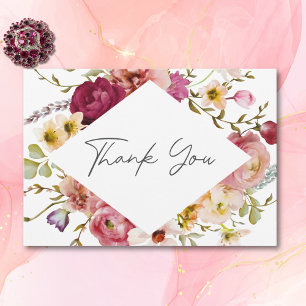 Carte De Remerciements Moderne Elégante prairie Meadow Floral Blanc Maria