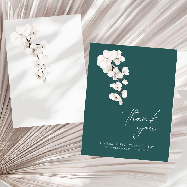 Carte De Remerciements Moderne Emerald Green Orchidées Blanches Fleurs Ma (Modern Emerald Green White Orchids Flowers Wedding Thank You Card)