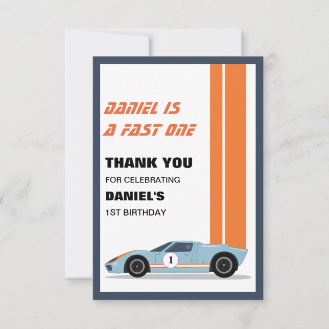 Carte De Remerciements Moderne Fast One Race Car 1er Anniversaire (Devant)