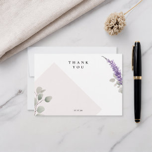 Carte De Remerciements Moderne Feuilles de Eucalyptus Lavande Blanches