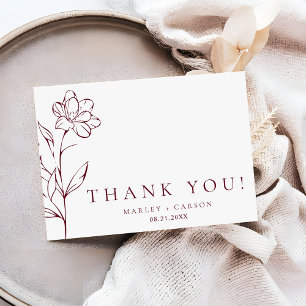 Carte De Remerciements Moderne Fleurs Esquissées Mariage Bourguignon Élég