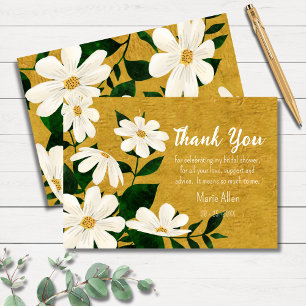 Carte De Remerciements Moderne Floral Blanc   Mariage Doré Remerciements
