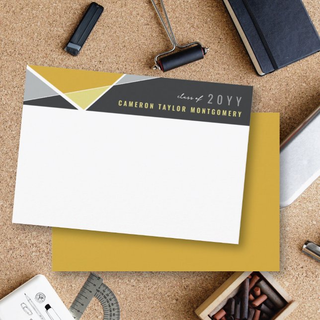 Carte De Remerciements Moderne Gold Géométrique Bloc Criss Cross Graduati (Modern Gold Geometric Color Blocks Criss Cross Graduation Thank You Card @ zazzle.com/color_therapy)