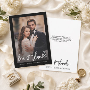 Carte De Remerciements Moderne Love & Thanks Photo Mariage Dégradé Noir