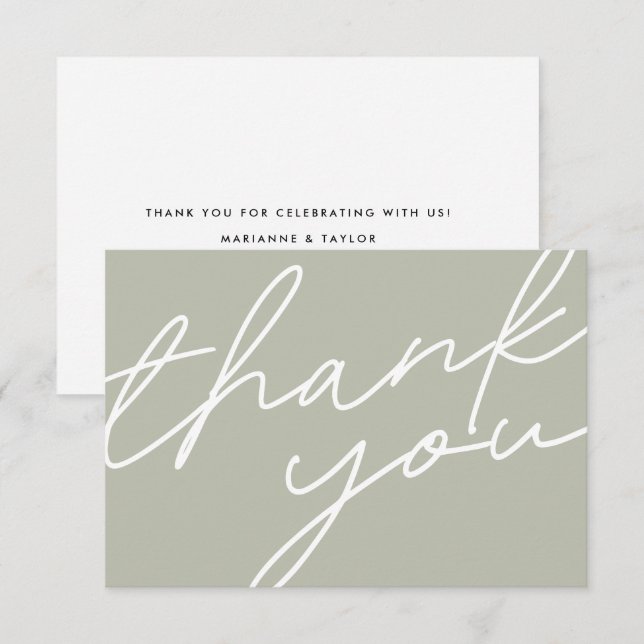 Carte De Remerciements Moderne Lumière Sage Vert Calligraphie Script Mari (Devant / Derrière)