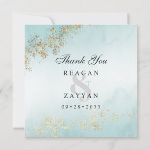 Carte De Remerciements Moderne Luxe Gold Flecks Turquoise Mist Mariage