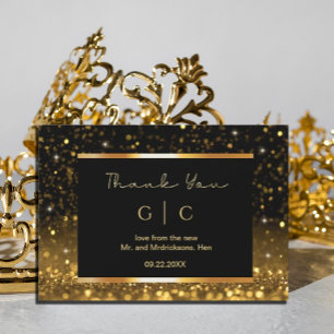 Carte De Remerciements Moderne Luxe Or Noir Paillettes 