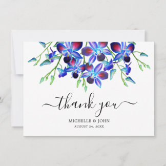 Carte De Remerciements Moderne Mariage Nom Aquarelle Orchidées Florales B