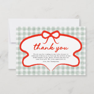 Carte De Remerciements Moderne Mignon Pomme de Nos Yeux Baby Shower Gingh