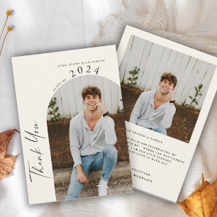 Carte De Remerciements Moderne Minimal Deux Photo Graduation Beige