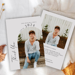 Carte De Remerciements Moderne Minimal Deux Photo Grey Graduation