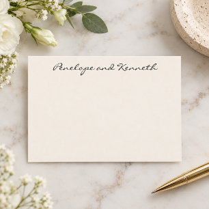 Carte De Remerciements Moderne Minimaliste Noir Crème Simple Cursive