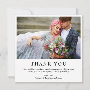 Carte De Remerciements Moderne minimaliste simple Mariage Carré photo