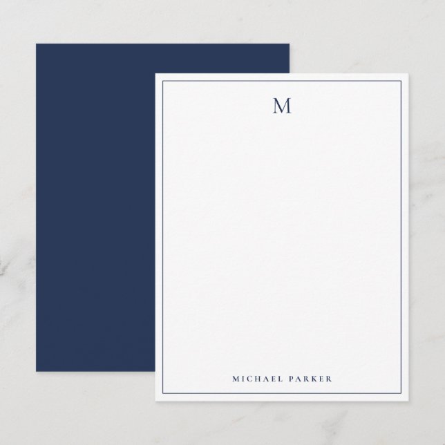 Carte De Remerciements Moderne Monogrammé Bleu Professionnel  (Devant / Derrière)