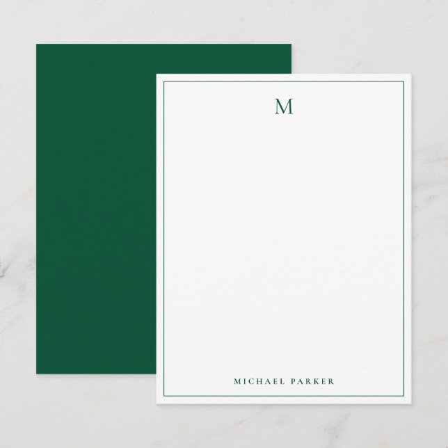 Carte De Remerciements Moderne Monogrammé Vert Professionnel  (Devant / Derrière)