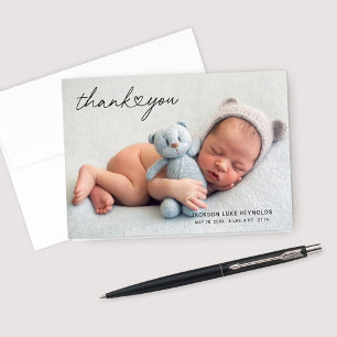 Carte De Remerciements Moderne Nouveau-Né Bébé Photo Écriture Cœur