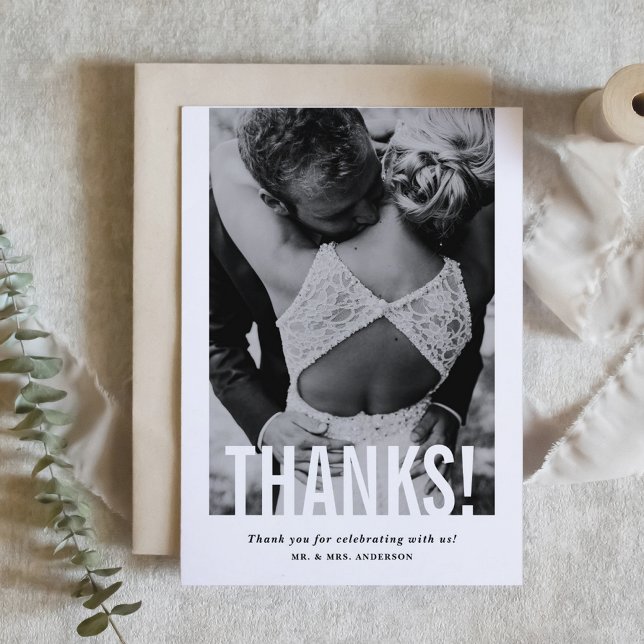 Carte De Remerciements Moderne photo de mariage verticale avec superposit (Créateur téléchargé)