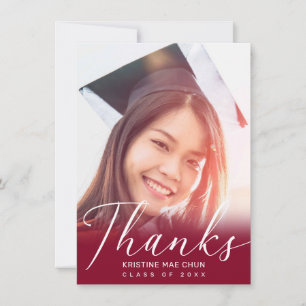 Carte De Remerciements Moderne Red White Script photo Graduation