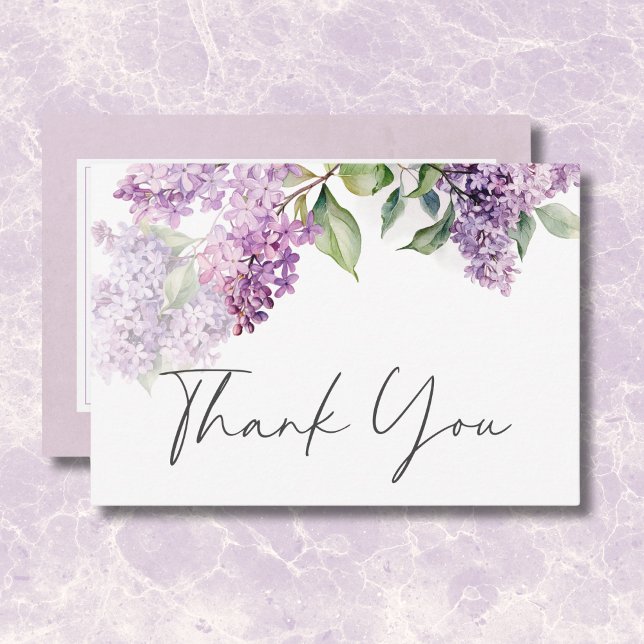 Carte De Remerciements Moderne romantique violet & Mariage Lilacs de tail (Modern Romantic Purple & Sage Lilacs Wedding Thank You Card)