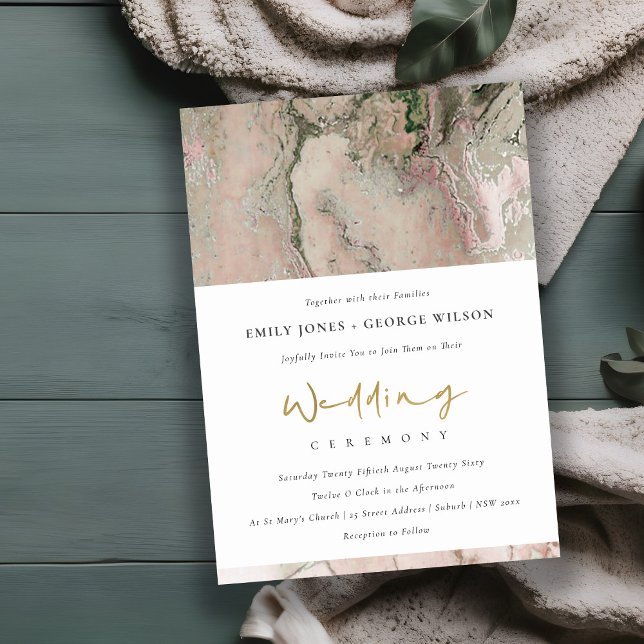 CARTE DE REMERCIEMENTS MODERNE ROSE DUSKY ROSE OR AGATE MARIAGE INVITER (Créateur téléchargé)