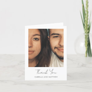 Carte De Remerciements Moderne Script Minimaliste Photo Mariage Plié Vier