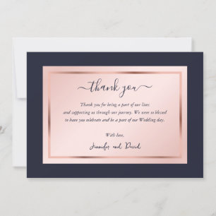 Carte De Remerciements Moderne Script Navy Blue Blush Rose Gold
