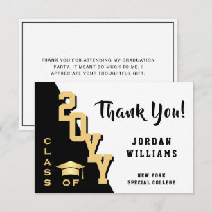 Carte De Remerciements Moderne Simple Minimaliste Golden Black Graduation