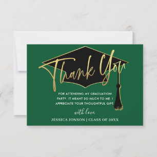 Carte De Remerciements Moderne Simple Minimaliste Golden Green Graduation
