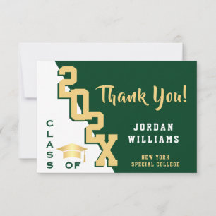Carte De Remerciements Moderne Simple Minimaliste Golden Green Graduation