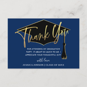 Carte De Remerciements Moderne Simple Minimaliste Golden Navy Graduation