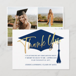 Carte De Remerciements Moderne Simple Minimaliste Golden Navy Graduation