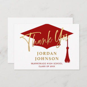 Carte De Remerciements Moderne Simple Minimaliste Graduation Rouge