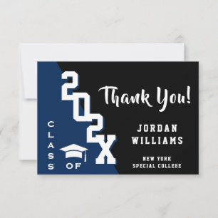 Carte De Remerciements Moderne Simple Minimaliste Marine Bleu Graduation