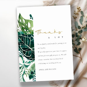 CARTE DE REMERCIEMENTS MODERNE TROPICAL MONSTERA GREEN FOLIAGE MARIAGE TH