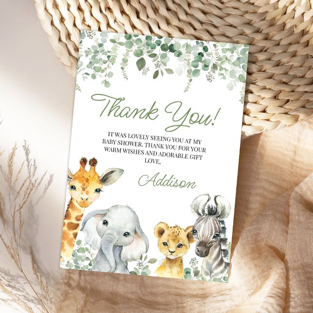 Carte De Remerciements Moderne Vert verdure Foliage Safari Baby shower (Greenery Safari Baby Shower Thank You Card, Foliage Safari Thank You card, Gender Neutral, Jungle)