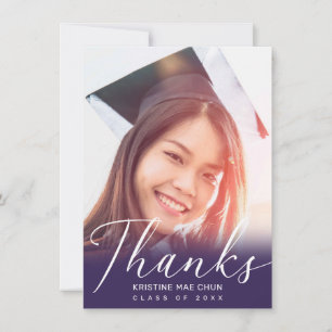Carte De Remerciements Moderne violet blanc Script photo Graduation