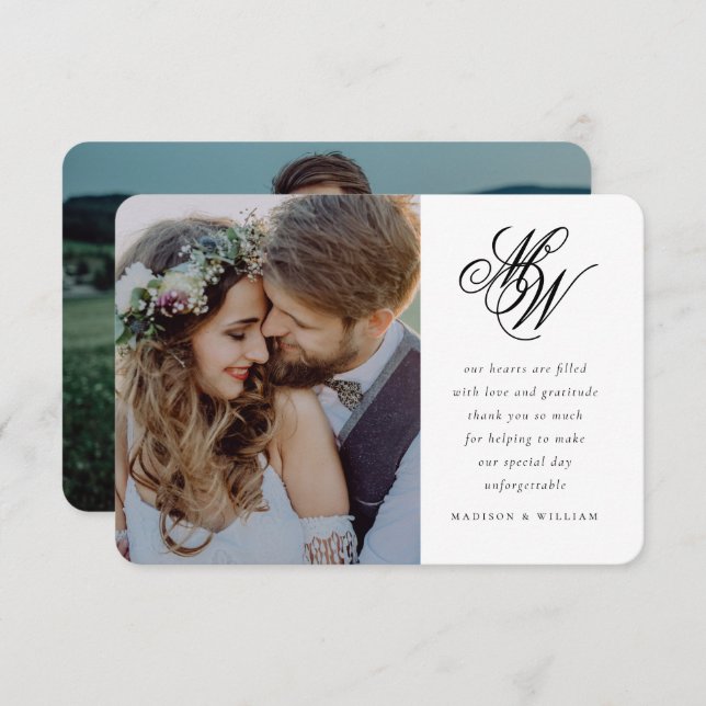 Carte De Remerciements Moins Chic Monogramme 2 Mariage photo (Devant / Derrière)