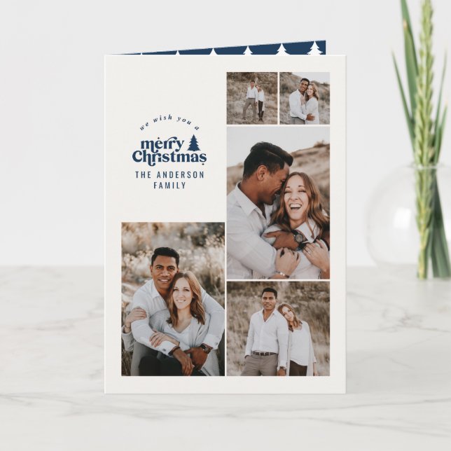 Carte De Remerciements Moins moderne bleu marine Noël multi photo (Devant)