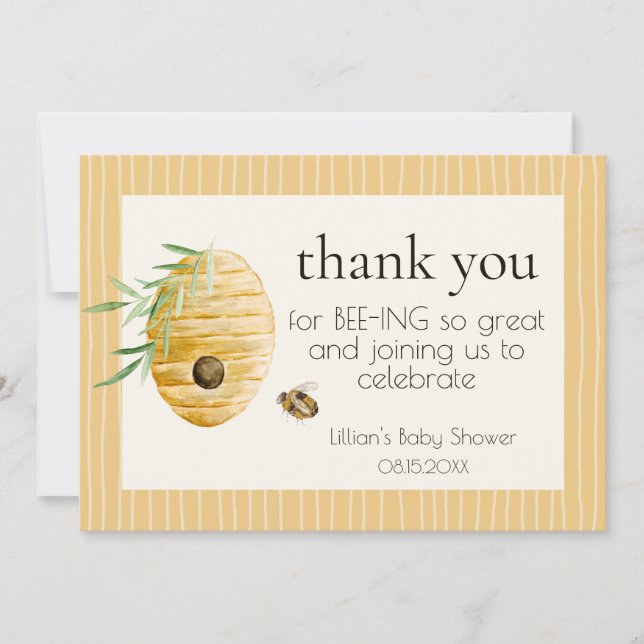 Carte De Remerciements Mommy To Bee Striped Yellow Honey Bee Baby Shower  (Devant)