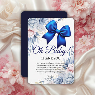 Carte De Remerciements Mon bébé ! Élégant Baby shower Floral Blue Bow