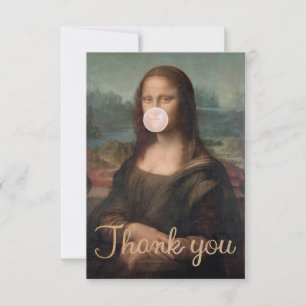 Carte De Remerciements Mona Lisa soufflant un bubble gum rose