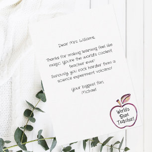 Carte De Remerciements Mondes Meilleur Enseignant Rouge Pomme, Appréciati