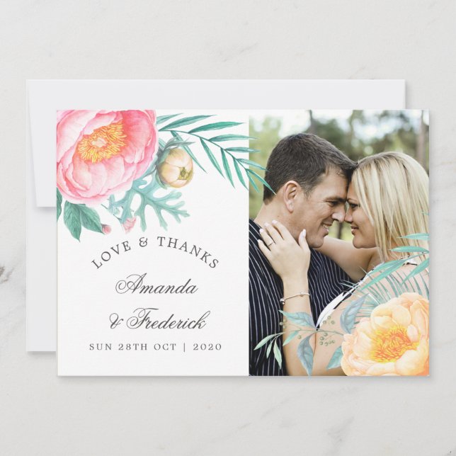 Carte De Remerciements Monnaie tropicale Mariage d'été Floral (Devant)