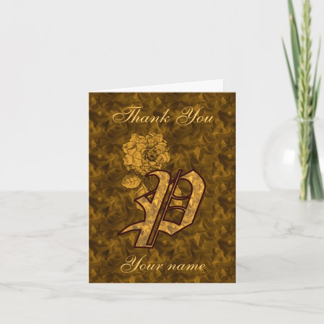 Carte De Remerciements Monogram Initial P Gold Satin Peony Personalized (Devant)