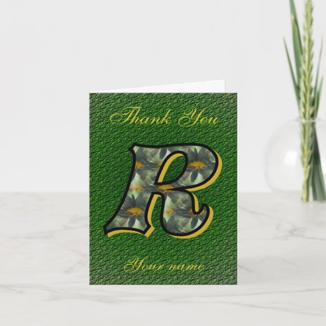 Carte De Remerciements Monogram Initial R Daisies Art Personalized (Devant)