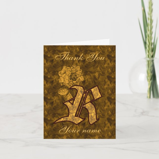 Carte De Remerciements Monogram Initial R Gold Satin Peony Personalized (Devant)
