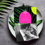 Carte De Remerciements Monogram Neon Arches Mariage tropical Photo<br><div class="desc">Arcs rose néon et jaune avec illustration de palmier d'art en ligne sur arrière - plan en feuille de palmier foncé. Monogramme vertical en haut à gauche. Personnalisez avec votre photo au dos.</div>