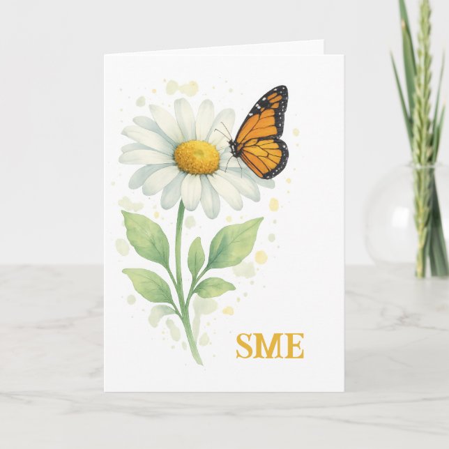 Carte De Remerciements Monogram Notecard - Daisy & Butterfly (Devant)